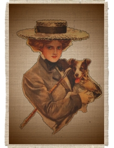 Картина на мешковине арт.504  "Дама с собачкой"