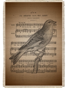 Картина на мешковине арт.506  "Ноты птица"